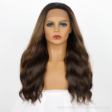 Long Cheap Women Hair Futura Brown For Full Head High Temperature Front Lace Synthetic Wigs Curly With Closure
